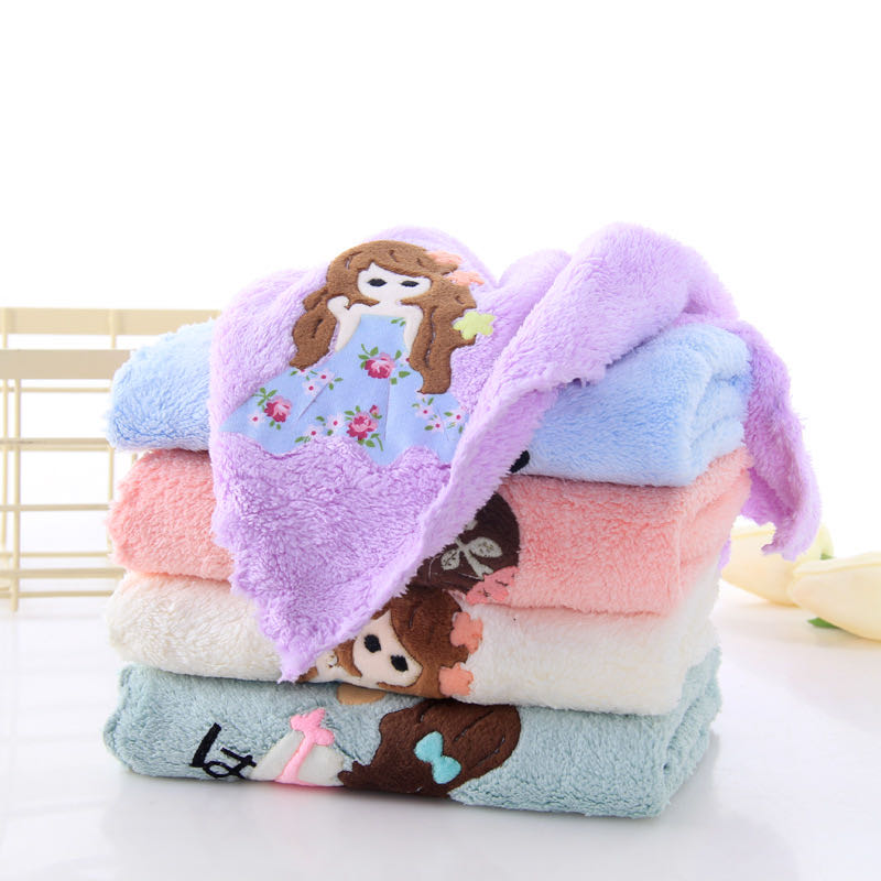high density coral fleece plain applique hand towels cleaning towel kids towel