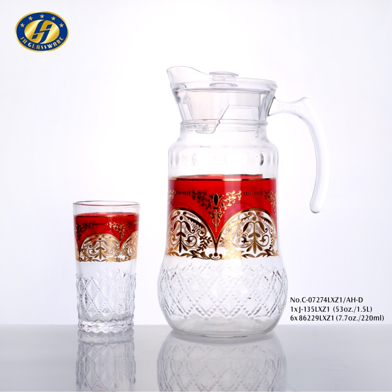 1.5l Jug+7oz Tumbler Gemstone Design 7pcs Drinking Set With Golden Decal