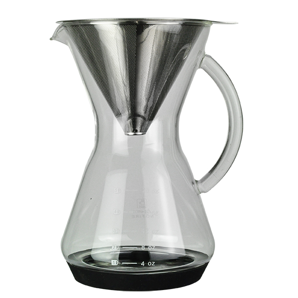 Handbrew coffee pot with stainless steel filter and silicon bottom