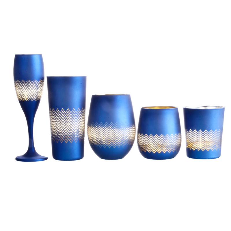 Can be customized decorative pattern color glass set, electroplated blue wine glass series