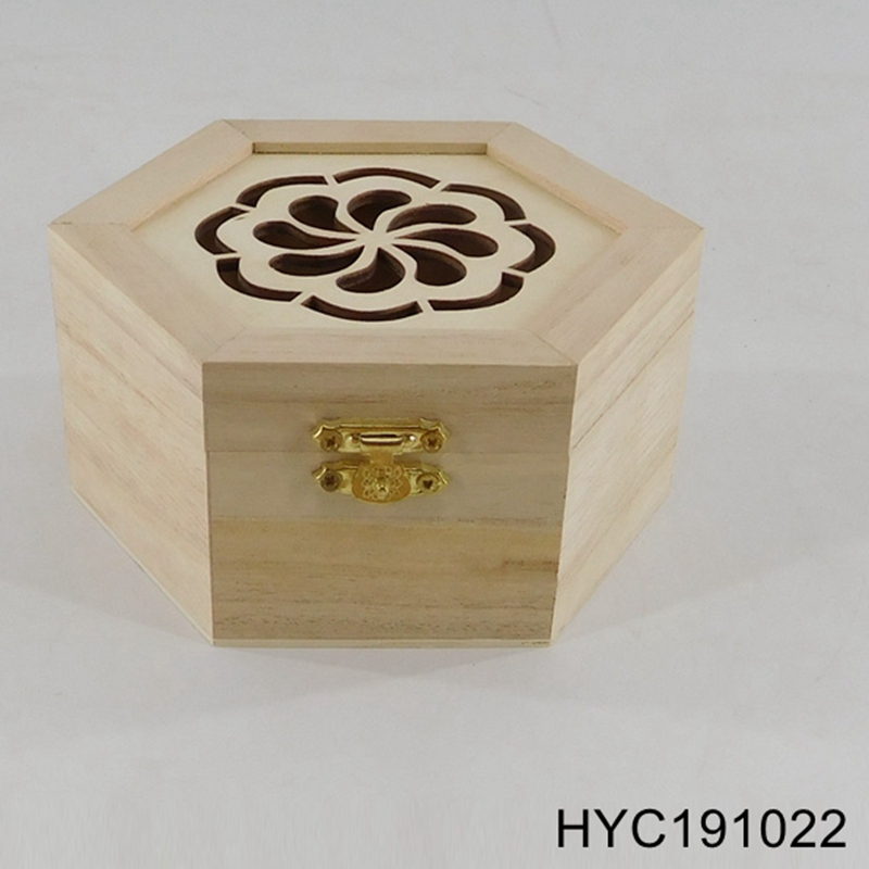 natural unfinished hexagon shape small wood box for jewellery
