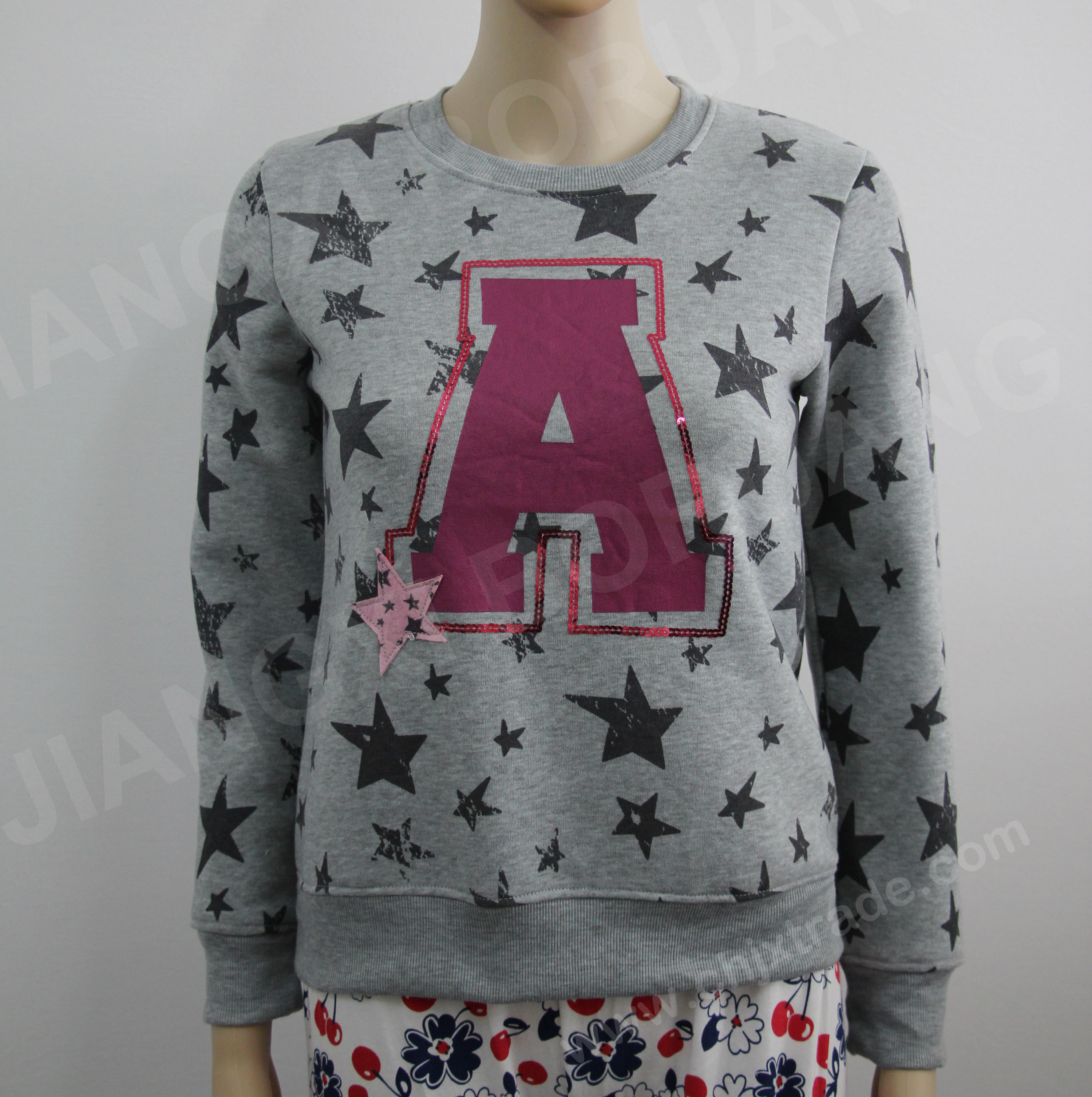 Womens T/C Fleece Top With Sequin Print