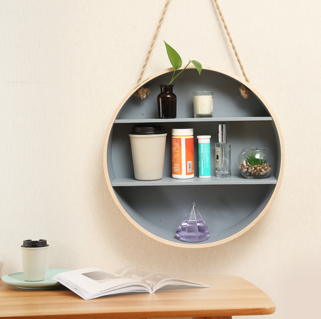 Floating Hanging Display Unit Rack Home Decor Storage wood round wall shelf