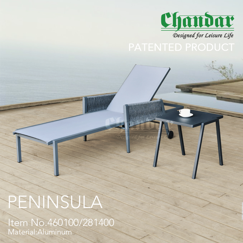 Garden furniture PENINSULA TEXTILENE SUN LOUNGER in Aluminium SIDE TABLE with Belt Outdoor furniture