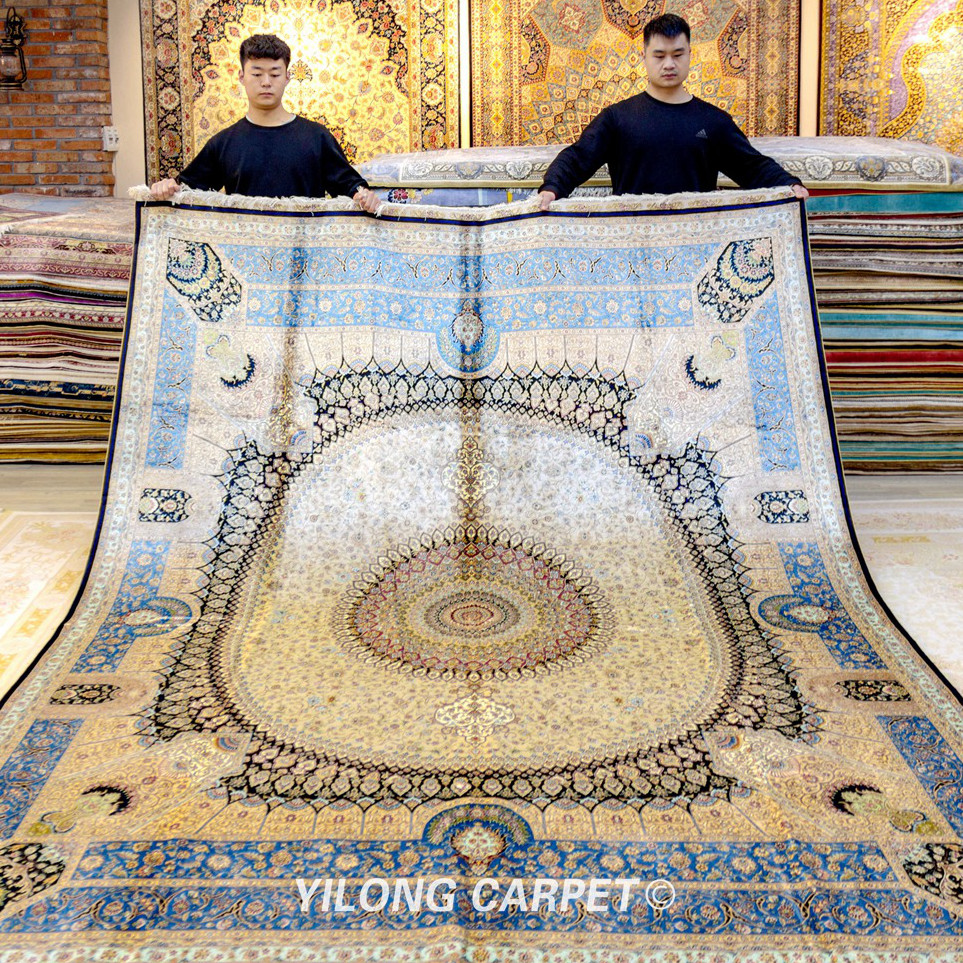 YILONG 8'x10' handmade turkish silk carpets bedroom traditional Iranian rug