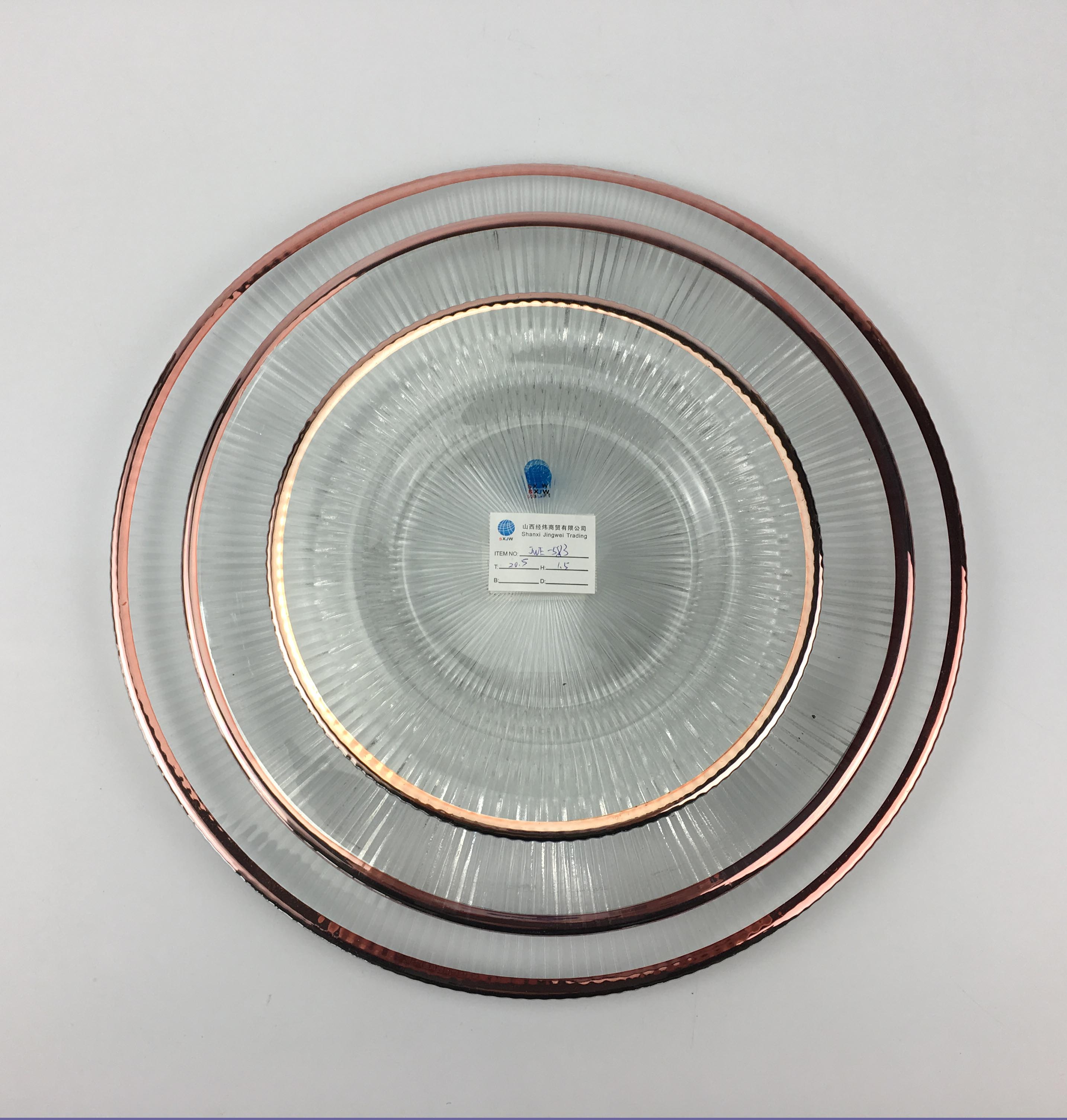 Set Of 3 Rose Gold Rim Glass Charger Plates