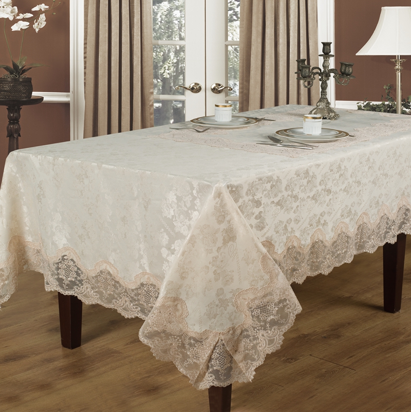 Tj-356 Velvet Table Cloth With Lace