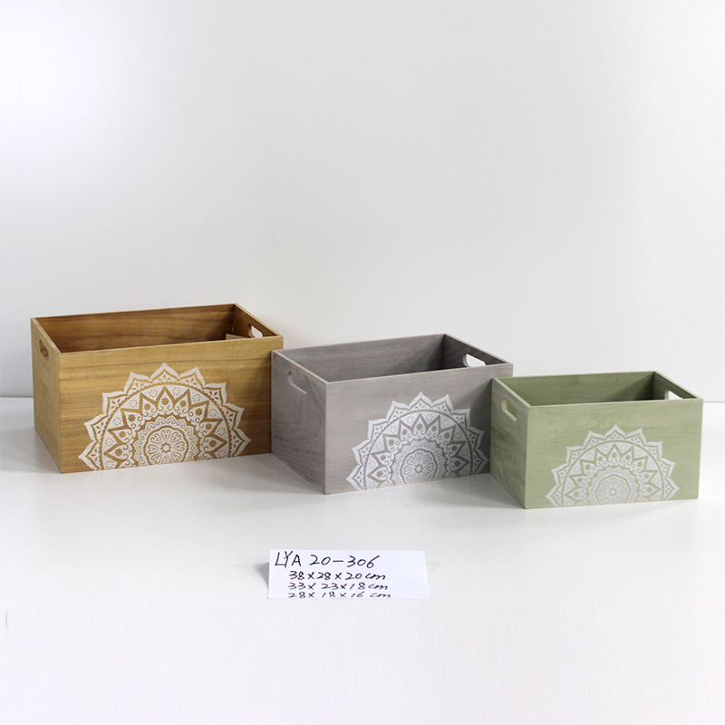 Wooden storage gift basket boxes with printing