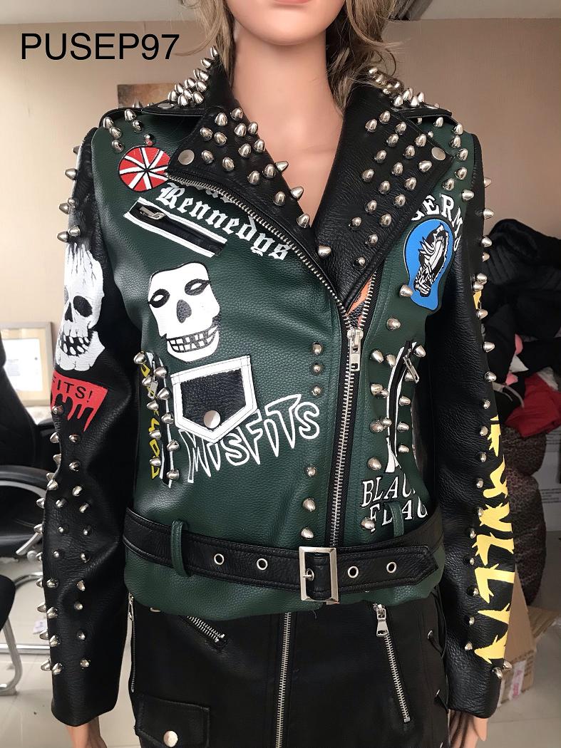 Ladies Print Embroider With Studs Pu Jacket