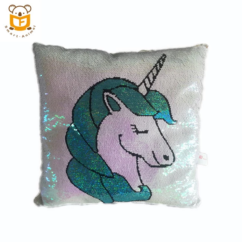 New Design Changing Color Reversible Sequin Unicorn Pillow Plush Cushion