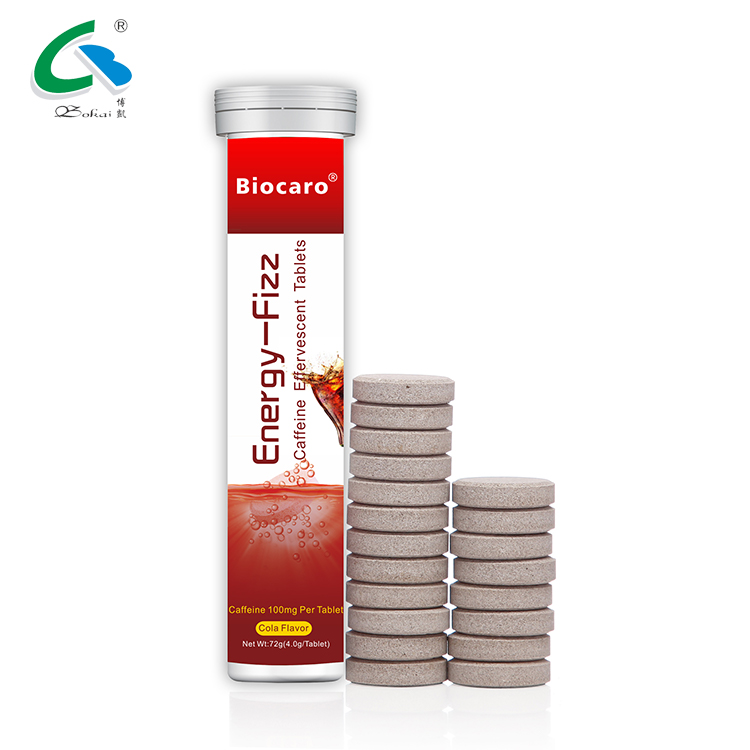 Caffeine effervescent tablet cola flavor