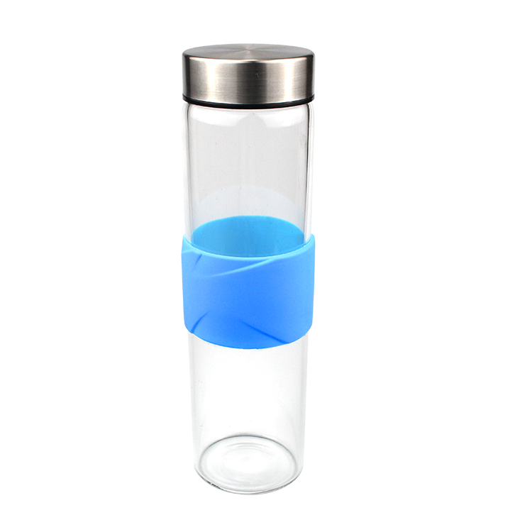stainless steel lid double wall glass bottle
