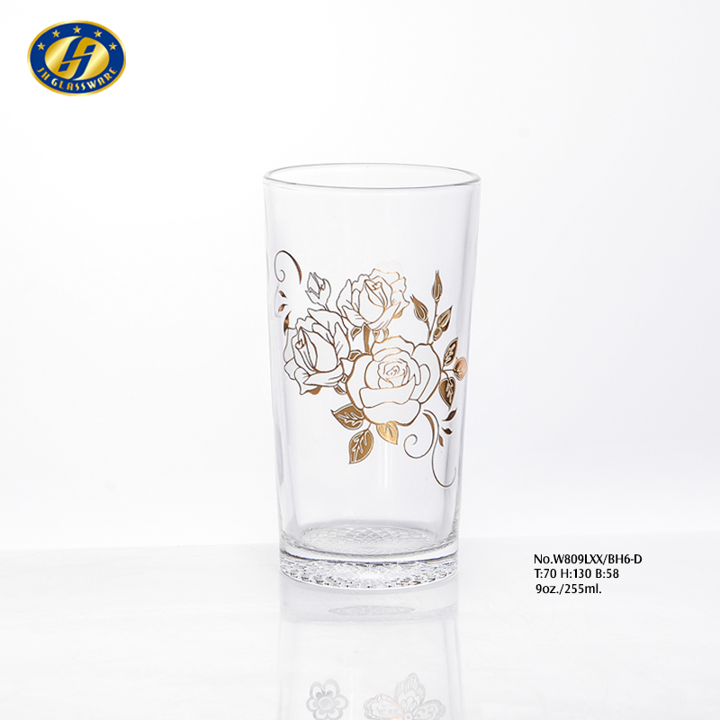 290ml Flower Bottom Glass Tumbler With Golden Decal