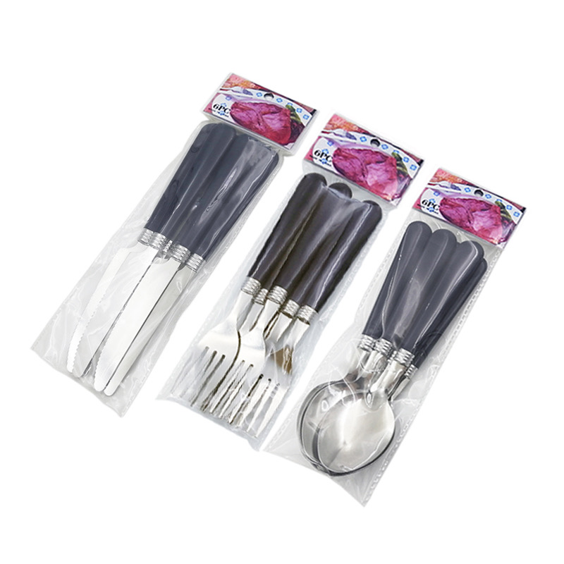 6 pcs set PVC bag packaging plastic handle stainless steel knife fork spoon