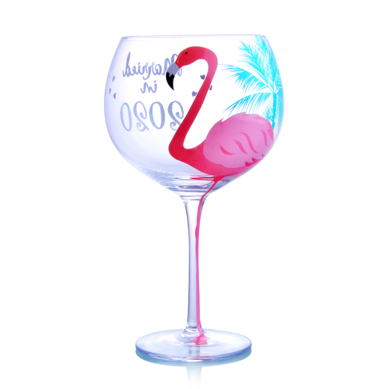 Long stem and large capacity wine glass, flamingo design glass cup