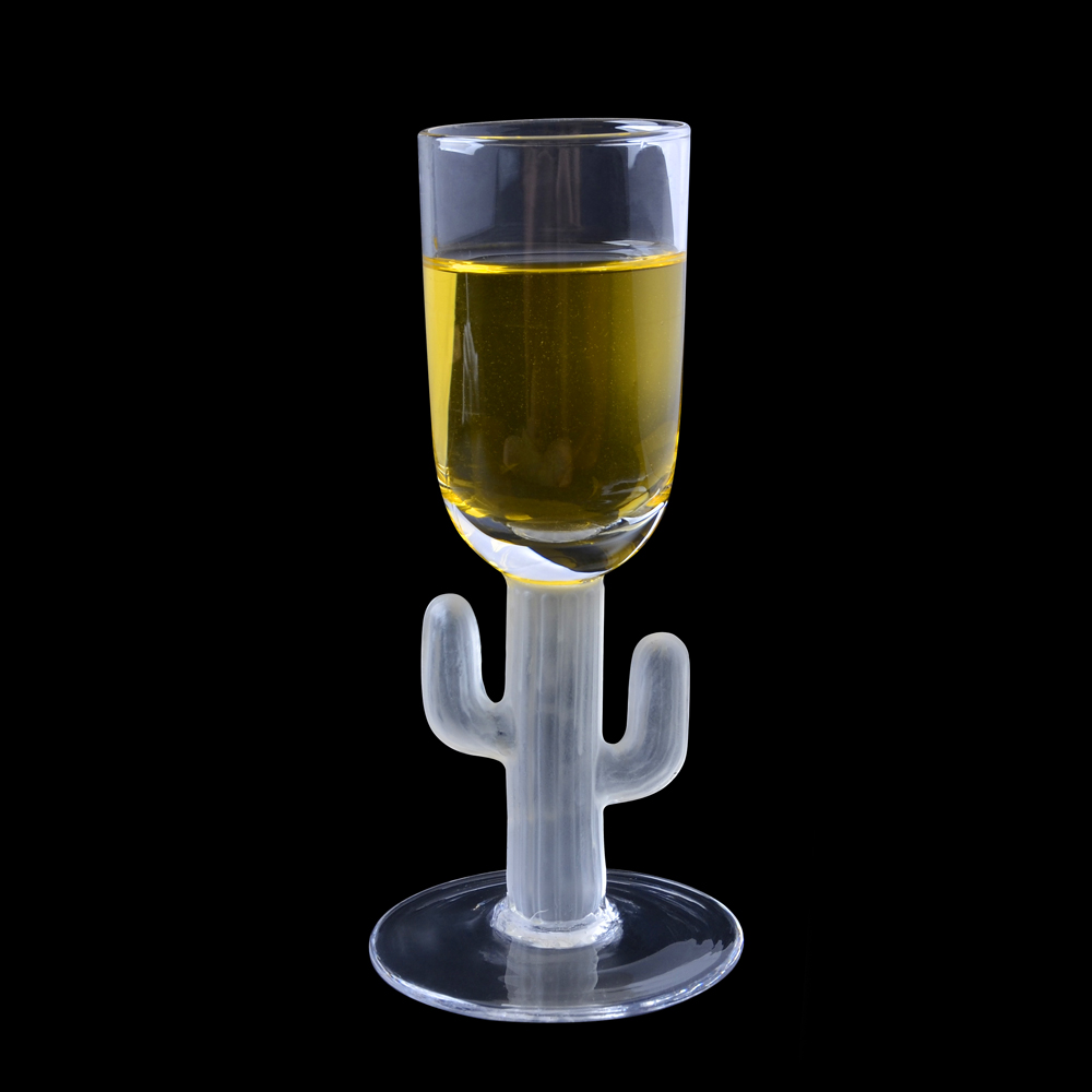 Semi machine made glass champange with white cacti stem