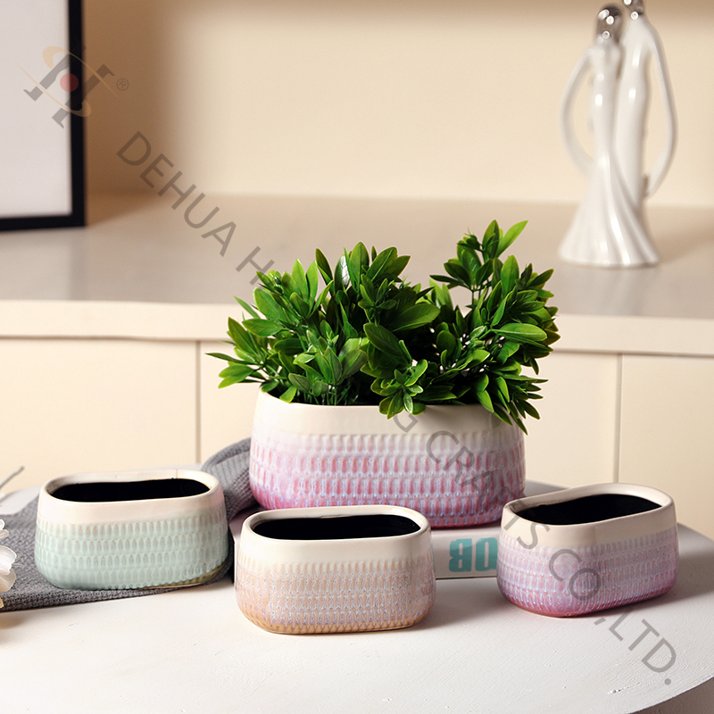 Ceramic Flower Pot with Reactive Glazing