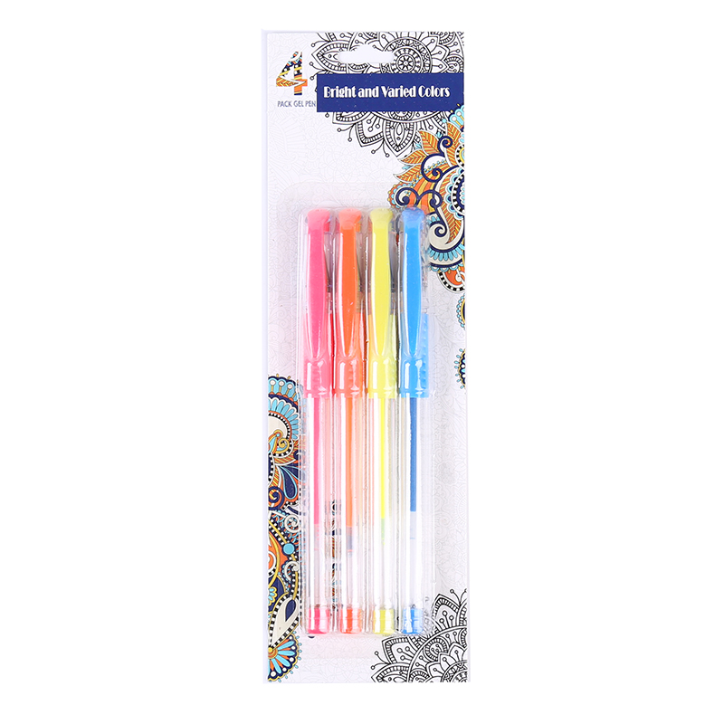 Qianxiang 4 pcs of #009 rainbow gel pen with blister card classic neon glitter pastel metallic swirl