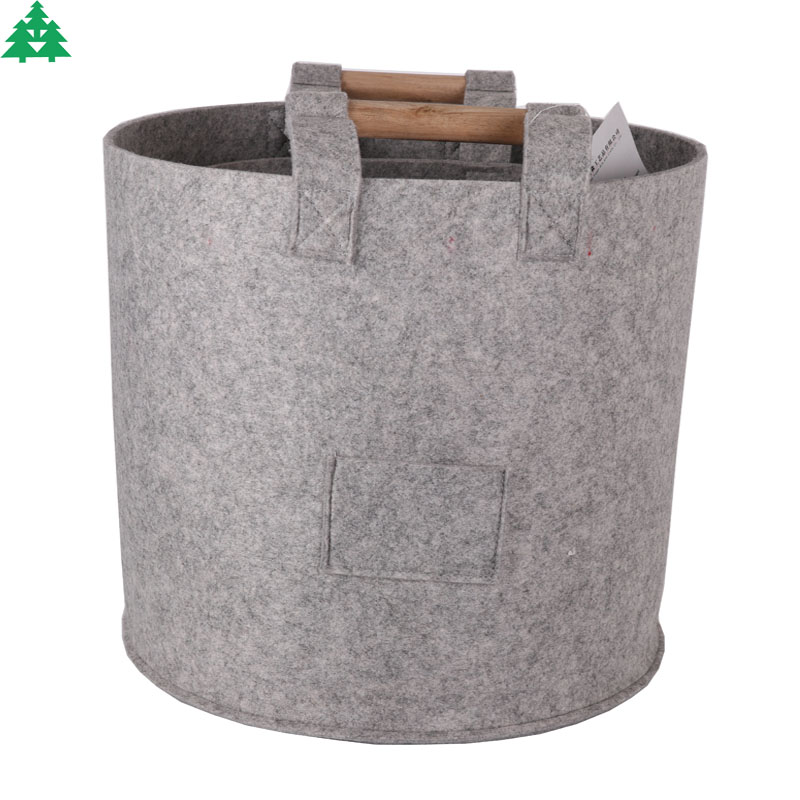 Storage basket with wooden handle, felt basket, felt storage box