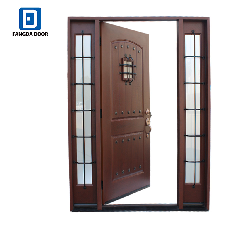 Fangda High-end Retro Villa House door with speakeasy Iron Grill and Clavos Design