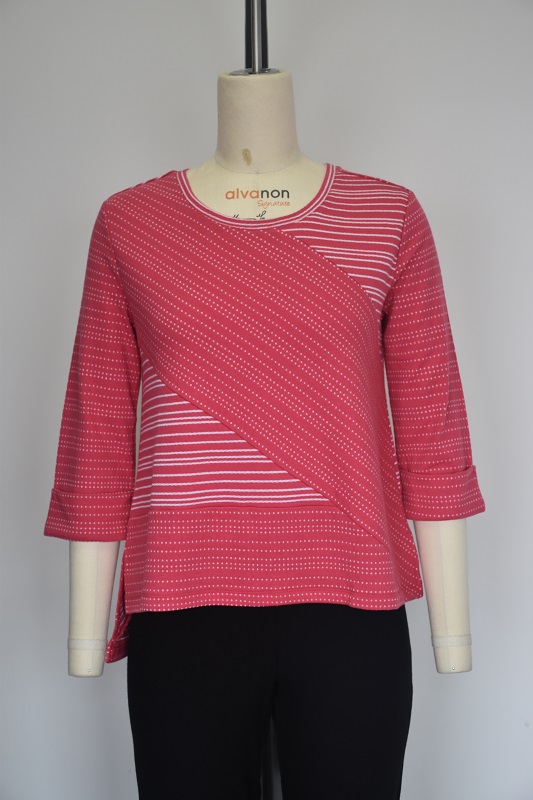 Knit 90%cotton 10%viscose Double Face Jacquard,round 3/4 Sleeve Pullover
