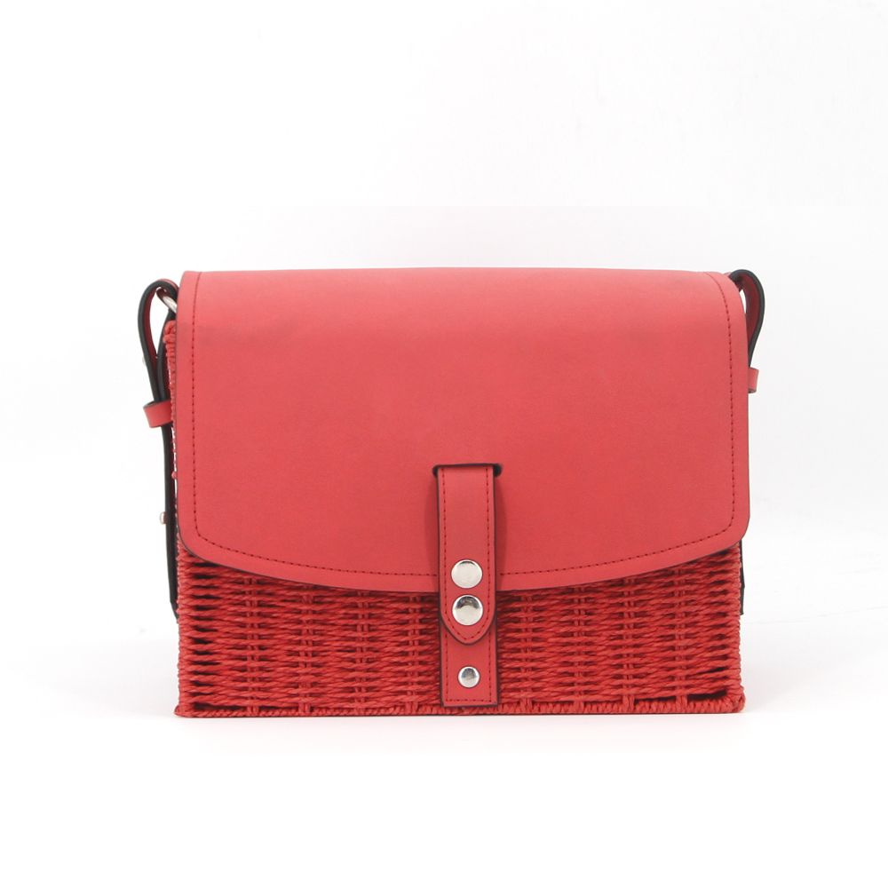 Ladies fashion straw bag PU flap own design crossbody bag