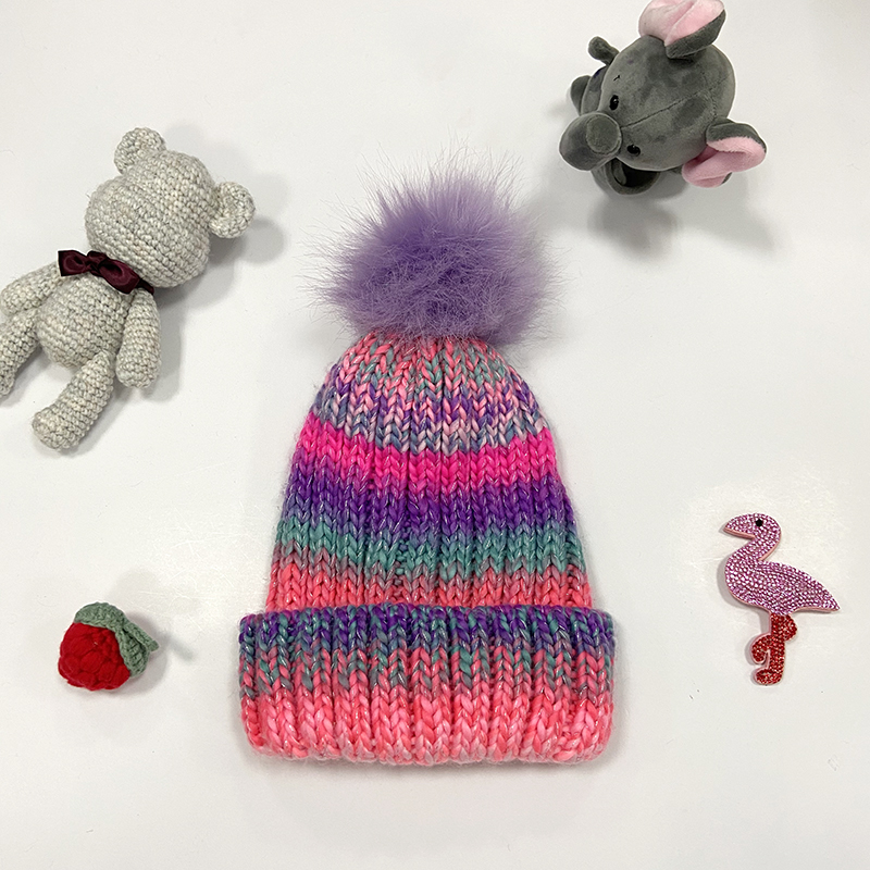 KH25 Girls Spac Dye Beanie Hat With Soft Warm Faux Fur