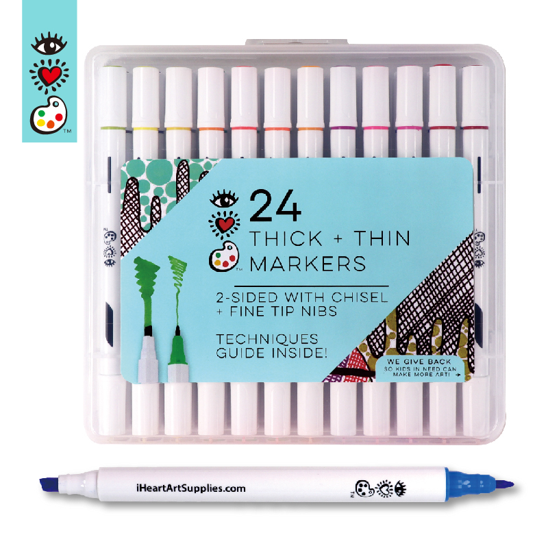 Pack of 24 outlining color coded cap blending dual marker