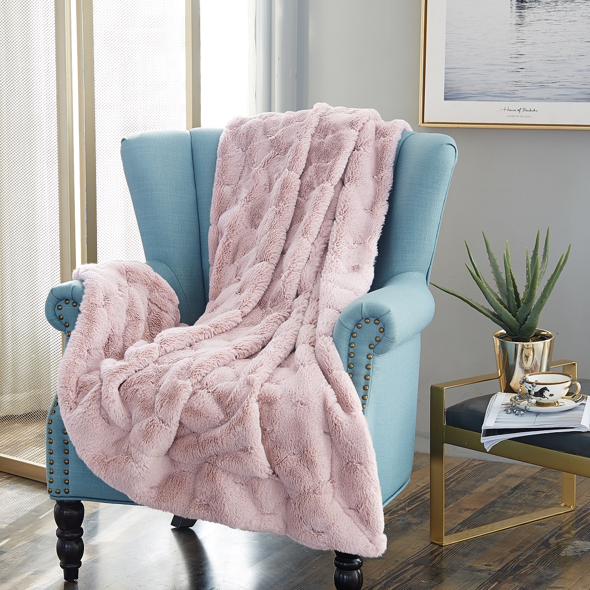 Jacquard rabbit fur throw