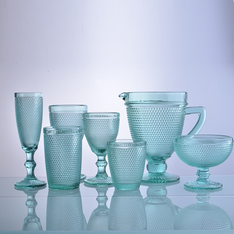 Retro glassware set with sky blue color