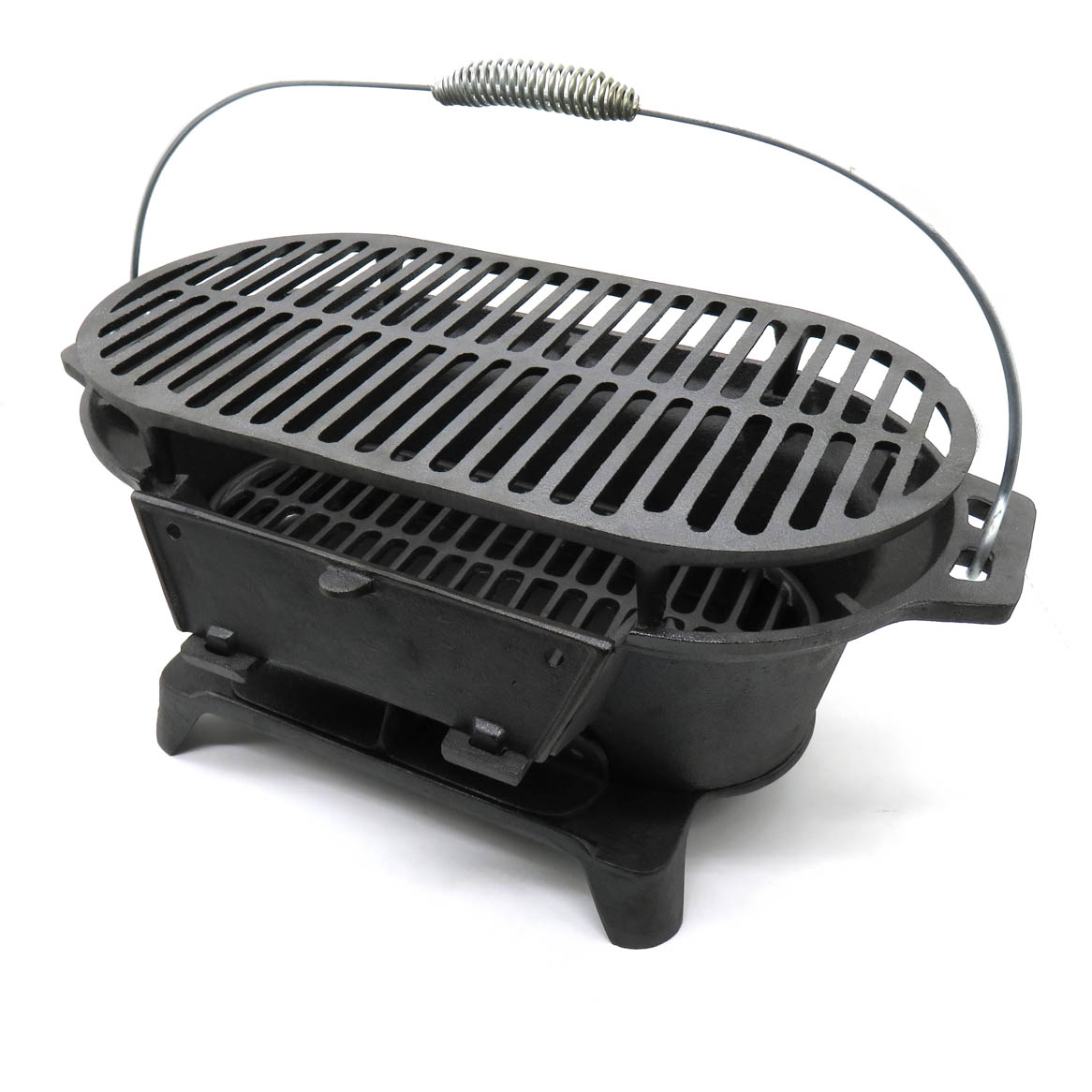 Pre-Seasoned Hibachi-Style Portable Cast Iron Charcoal BBQ Grill