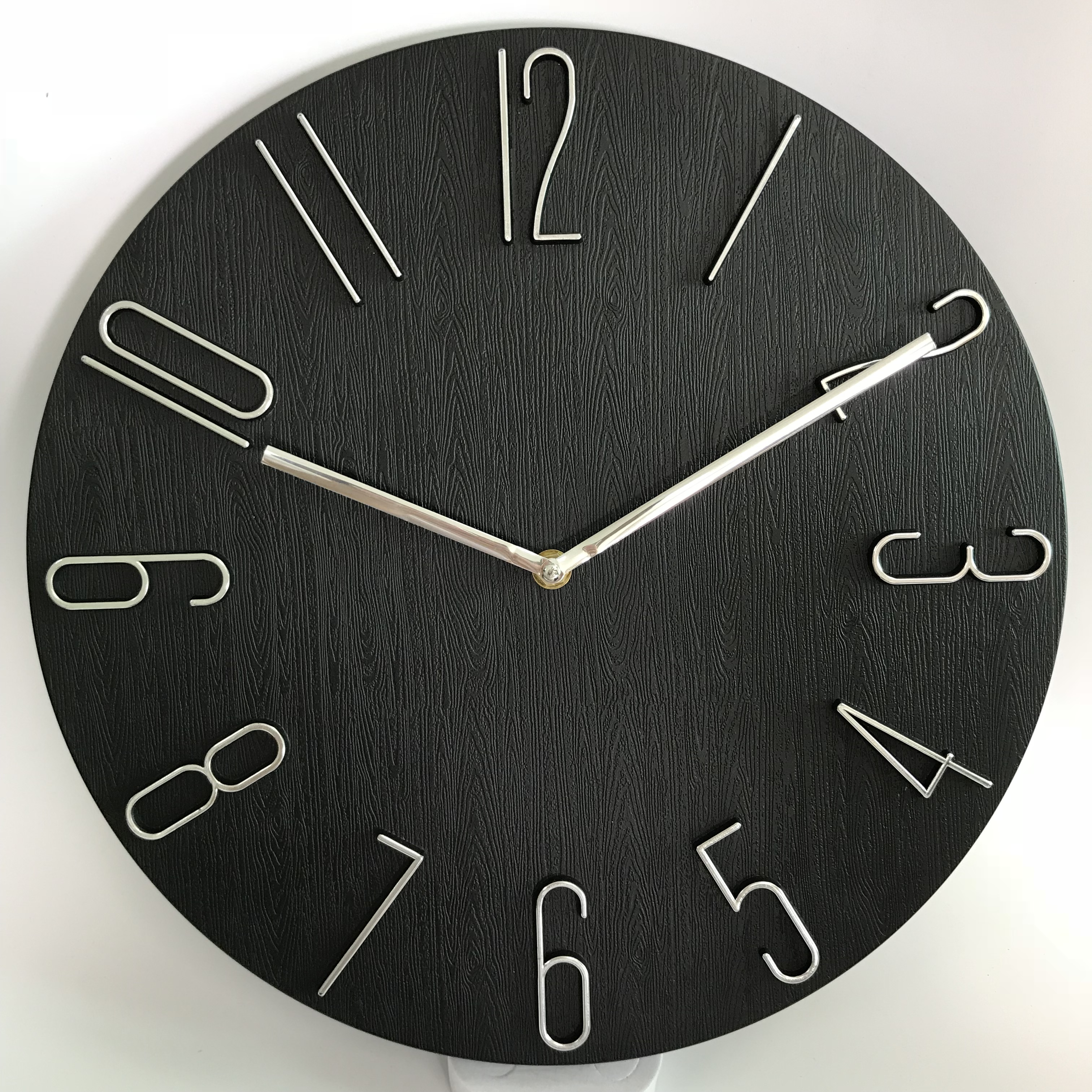 12inch Plastic fanshion wood finish wall clock with 3d numbers