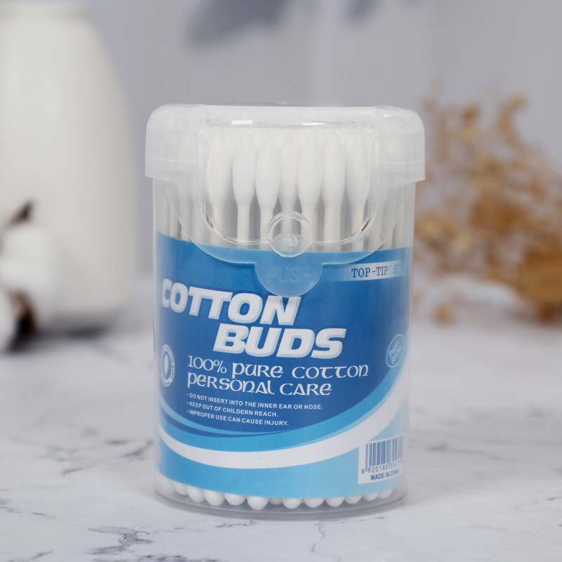Paper cotton buds in round monobloc PP canister