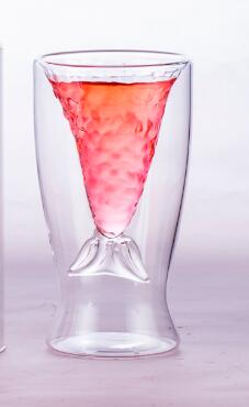 Fashionalble Design High Borosilicate 200ml Double wall glass cup for home decor and using with inner fishtail shape EU standard