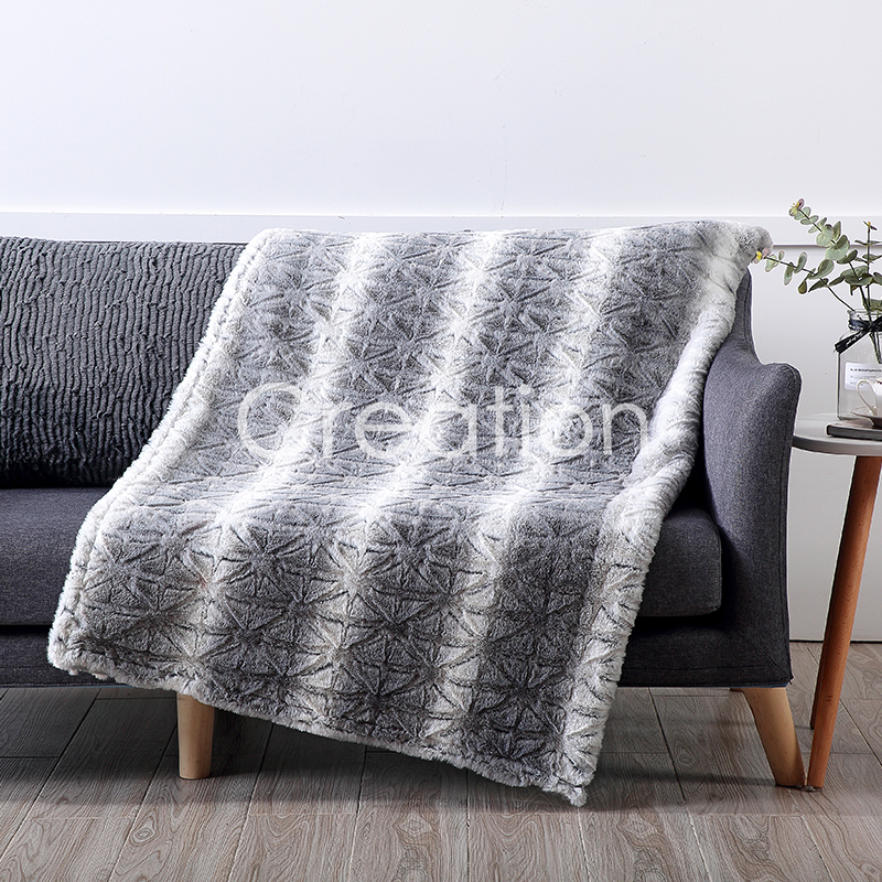 Printed and brushed rabbit fur throw
