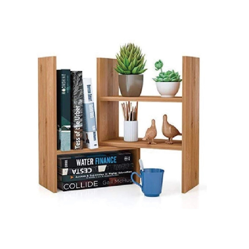Bamboo Adjustable Desktop Display Shelf Rack Desk Storage Organizer