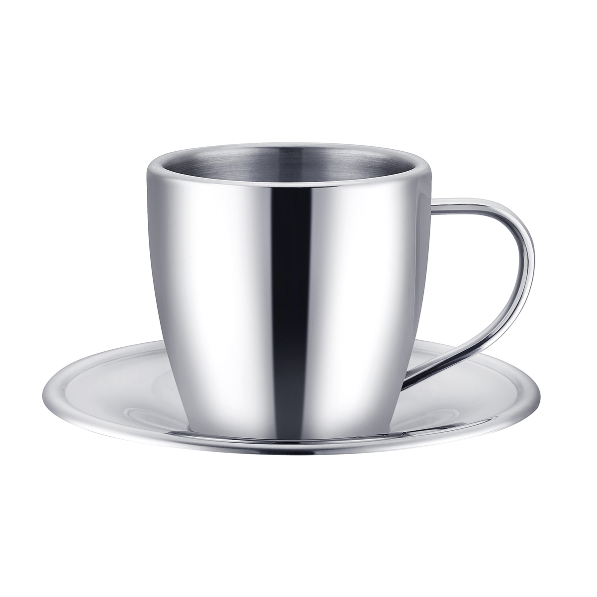QZQ Factory Stainless Steel Double Walled Espresso Coffee Cup Set with Plate