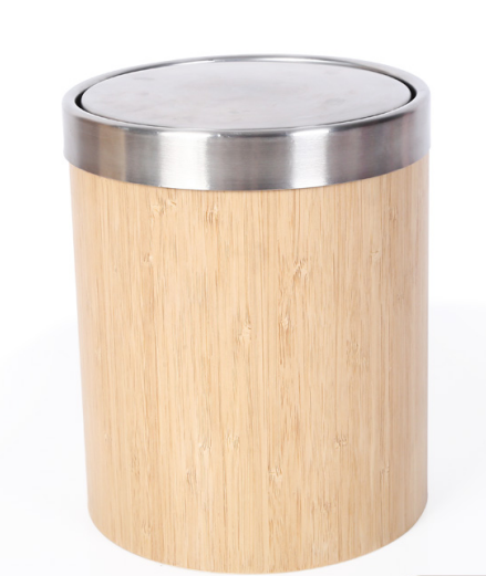 Customized Round Wooden Waste Bin Household Office Trash Can