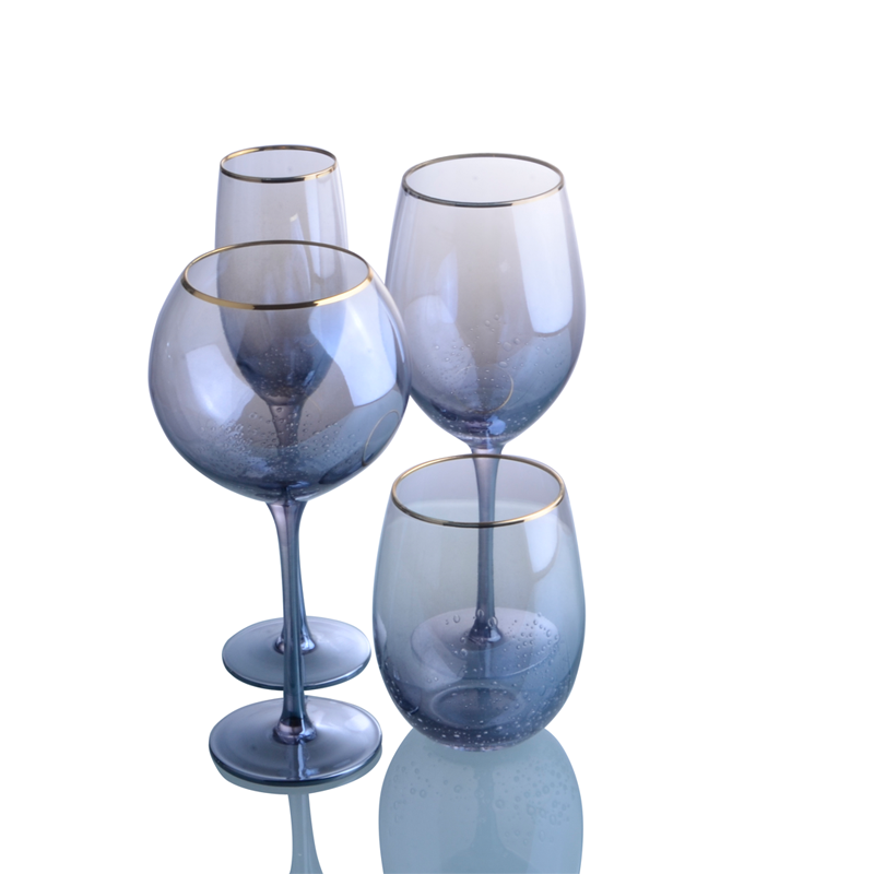 Blue gradient ramp air bubble craft red wine glass, champagne glass, tumbler dinner set