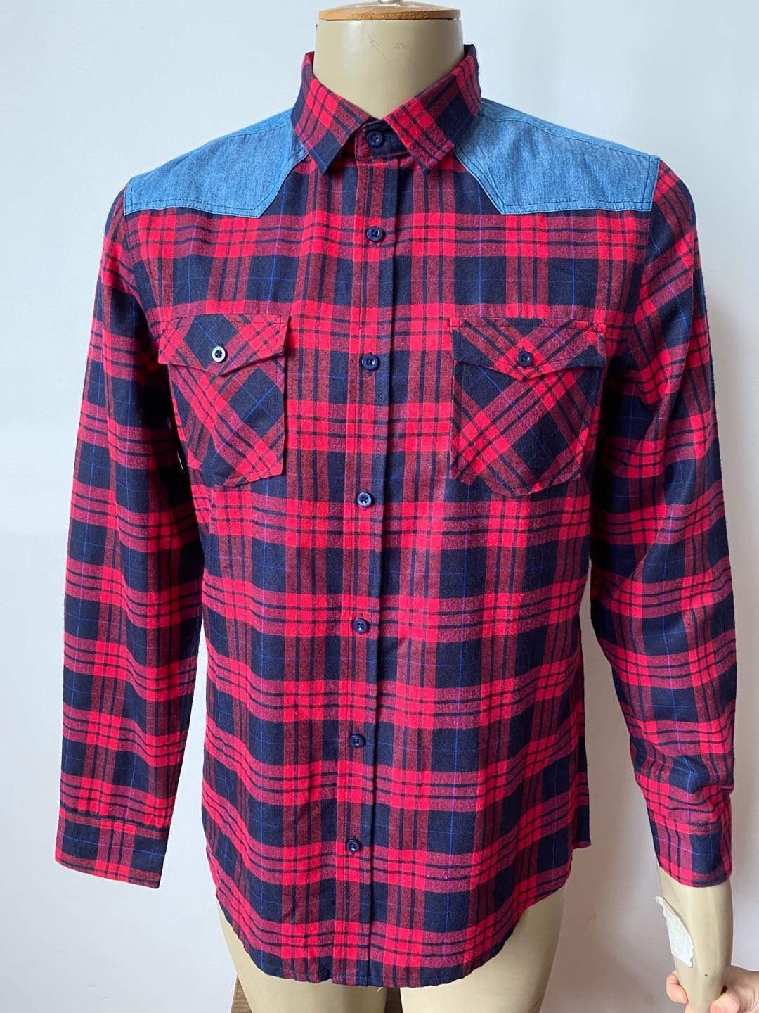 Men's TC plaid long sleeve shirt