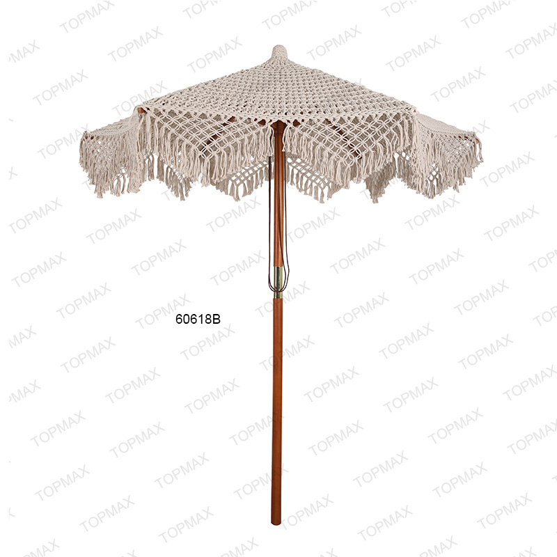 Wooden Woven Tassel Umbrella New Arrival Beautiful and Special Design with Poly-cotton Rope Cover for Garden Balcony Beach Patio