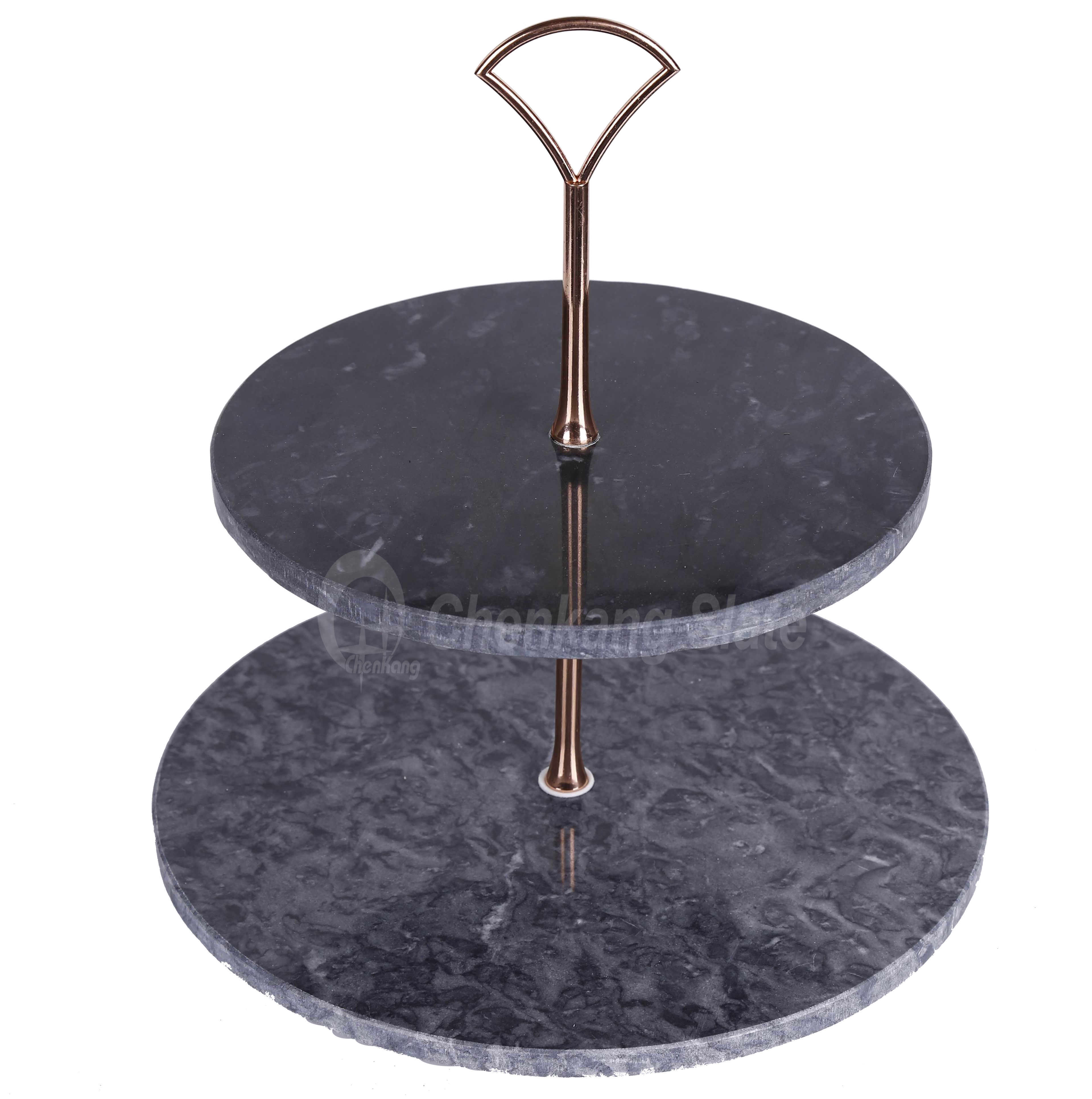 2 Tier Black Marble Cake Stand With Zinc Alloy Handle