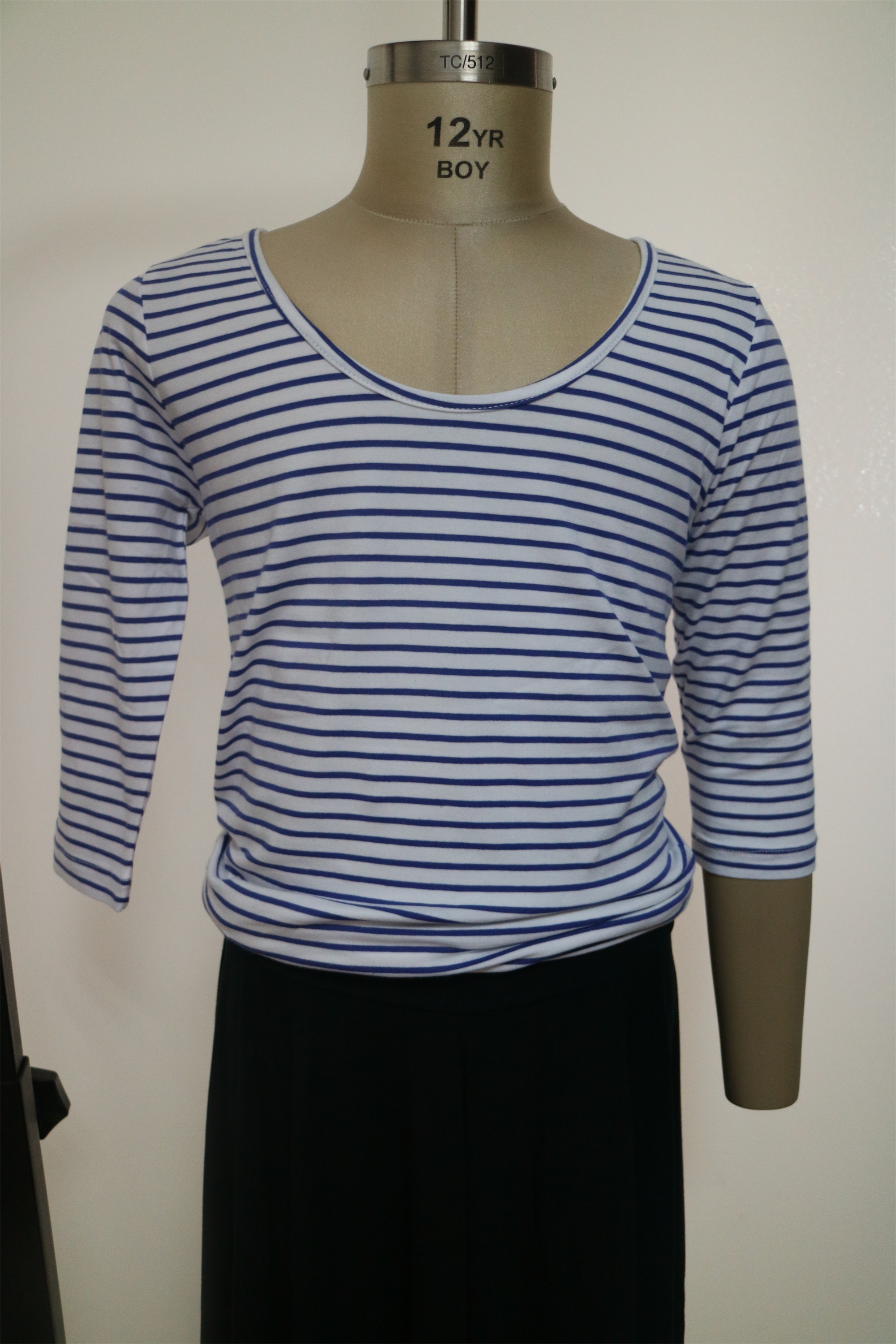 Lady's 3/4 sleeve scoop neck stripe lycra t-shirts