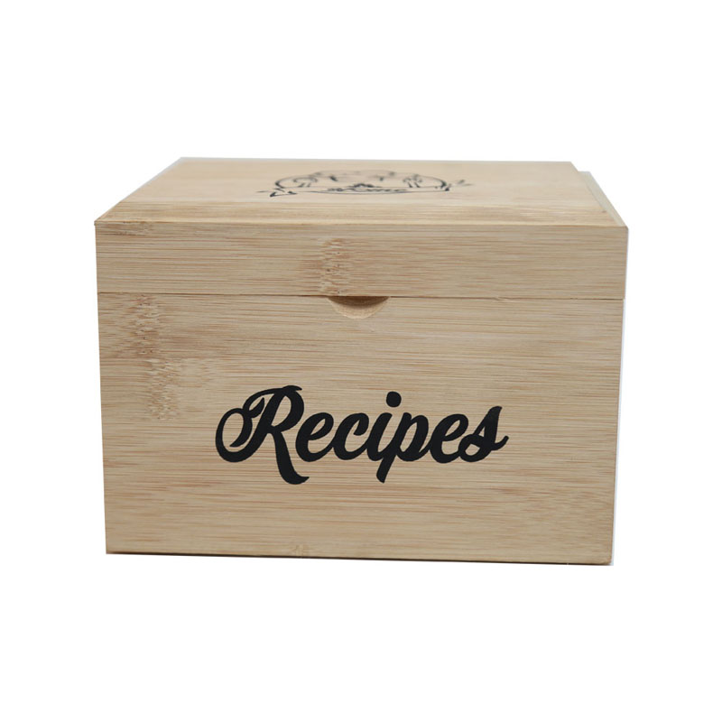 Recipe box bamboo wood with logo For Kitchen or Recipe Cards for Bridal Shower Gift