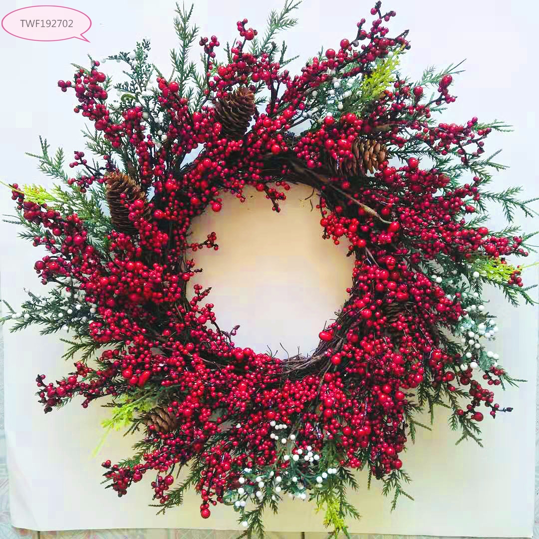 Artificial Needels Wreath With Mini Red Berries