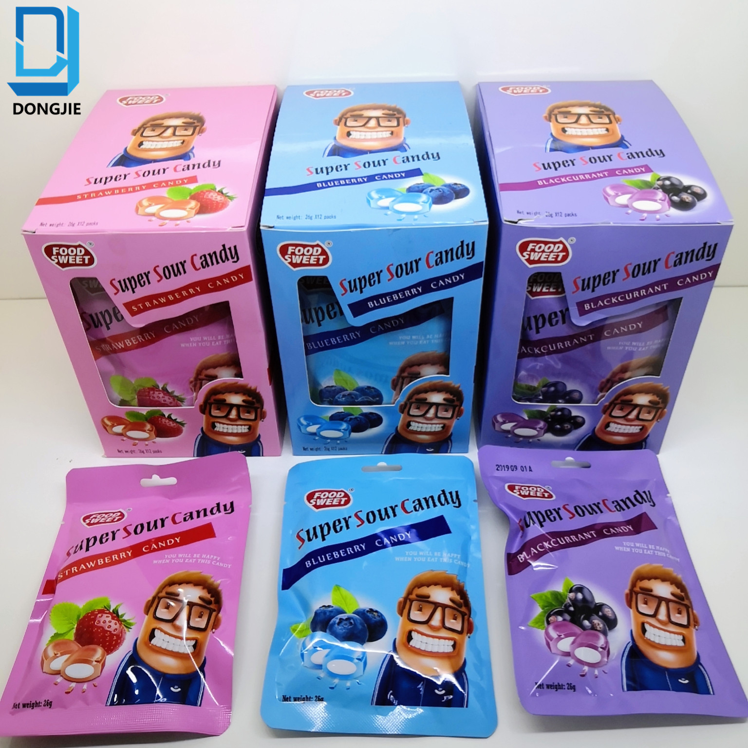 *Sour candy (strawberry flavor, blueberry flavor, blackcurrant flavor)