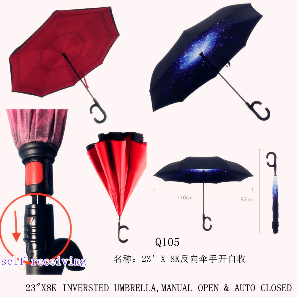 23"x8k Inversted Umbrella,manual Open & Auto Closed