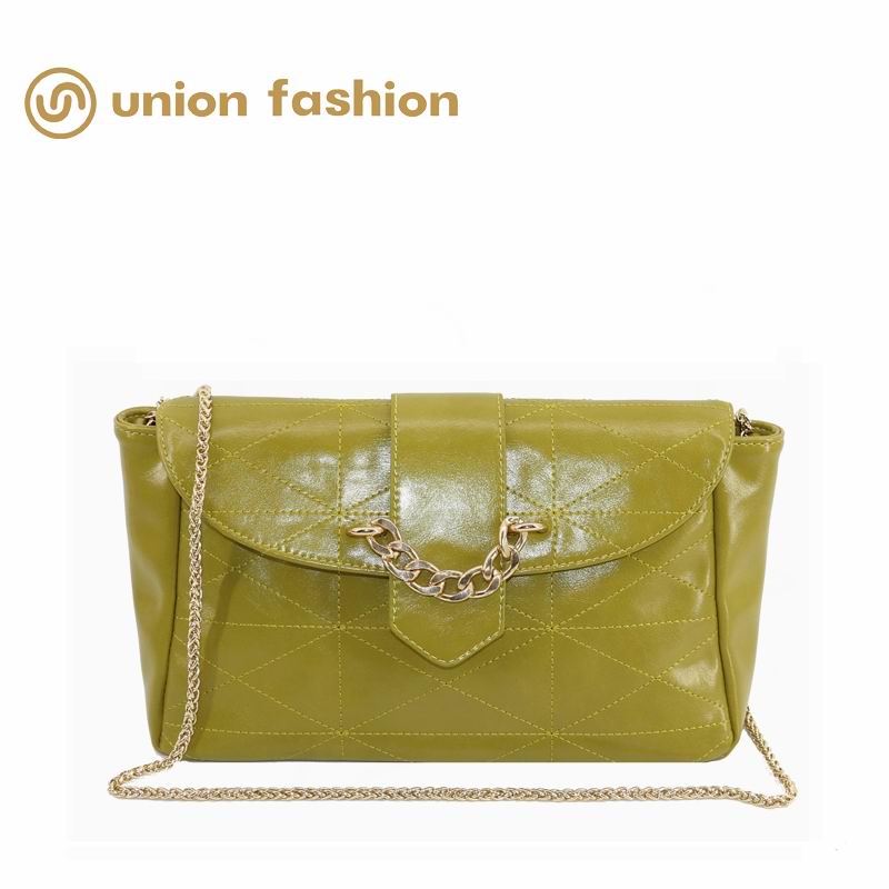UNION FASHION customized stitching decoration women clutch sling bag with metal chain