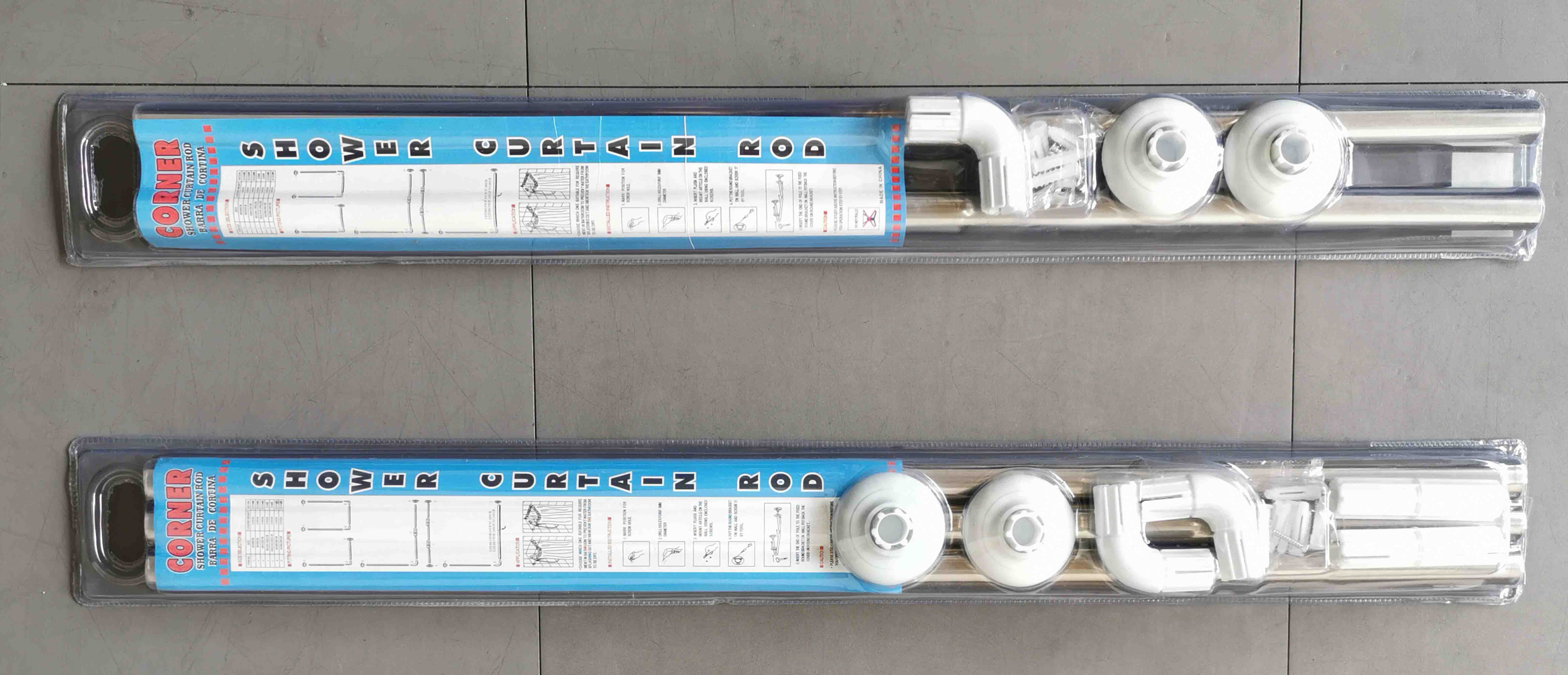 L & U shape Blister Box packing Aluminum White & stainless steel bath Shower curtain Rod
