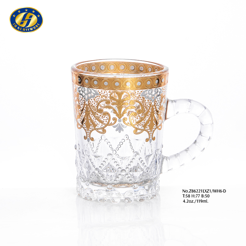 4.2oz Gemstone Design Glass Tea Mug With Golden Decal